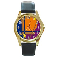 Decorative Abstract Design Round Gold Metal Watch by Valentinaart