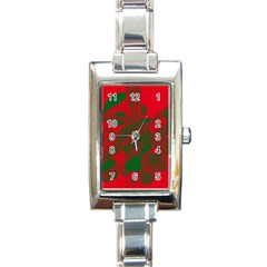 Red And Green Abstract Design Rectangle Italian Charm Watch by Valentinaart