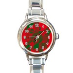 Red and green abstract design Round Italian Charm Watch Front