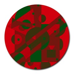 Red And Green Abstract Design Round Mousepads by Valentinaart