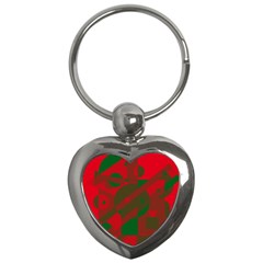 Red And Green Abstract Design Key Chains (heart)  by Valentinaart