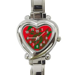 Red And Green Abstract Design Heart Italian Charm Watch by Valentinaart