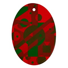 Red And Green Abstract Design Oval Ornament (two Sides)