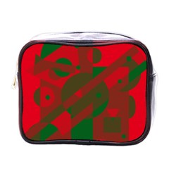 Red And Green Abstract Design Mini Toiletries Bags by Valentinaart