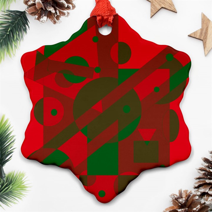 Red and green abstract design Snowflake Ornament (2-Side)