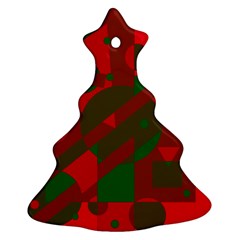 Red And Green Abstract Design Christmas Tree Ornament (2 Sides)