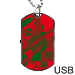 Red And Green Abstract Design Dog Tag Usb Flash (one Side)