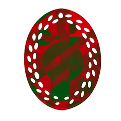 Red And Green Abstract Design Ornament (oval Filigree) 