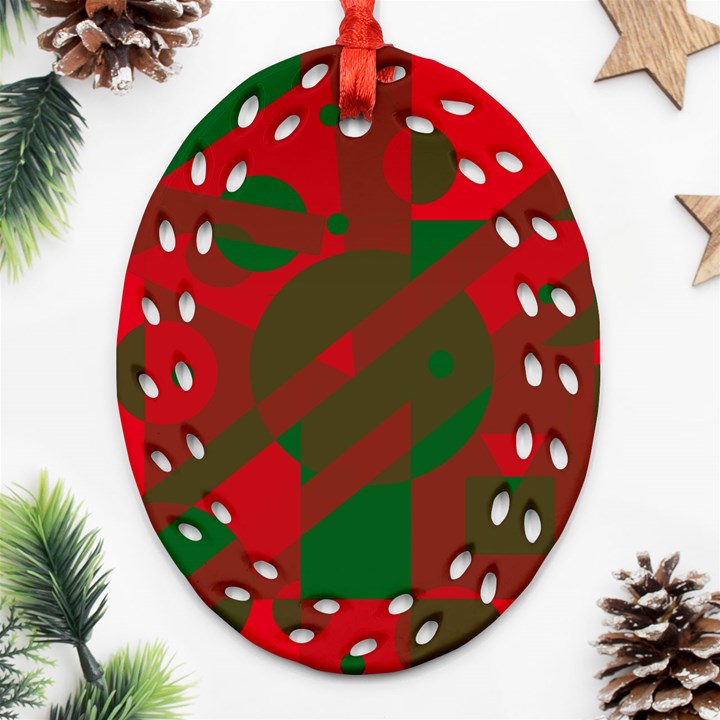 Red and green abstract design Ornament (Oval Filigree) 