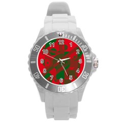 Red And Green Abstract Design Round Plastic Sport Watch (l) by Valentinaart