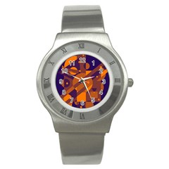 Blue And Orange Abstract Design Stainless Steel Watch by Valentinaart