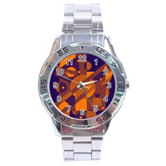 Blue And Orange Abstract Design Stainless Steel Analogue Watch by Valentinaart