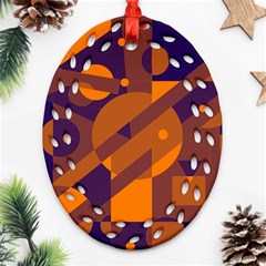 Blue And Orange Abstract Design Oval Filigree Ornament (2-side)  by Valentinaart