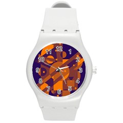 Blue And Orange Abstract Design Round Plastic Sport Watch (m) by Valentinaart