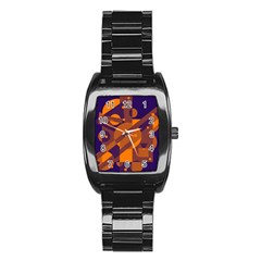 Blue And Orange Abstract Design Stainless Steel Barrel Watch