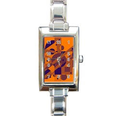 Orange And Blue Abstract Design Rectangle Italian Charm Watch by Valentinaart