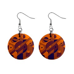 Orange And Blue Abstract Design Mini Button Earrings by Valentinaart