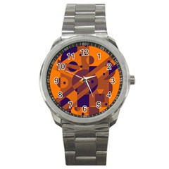 Orange And Blue Abstract Design Sport Metal Watch by Valentinaart