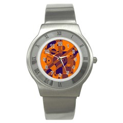 Orange And Blue Abstract Design Stainless Steel Watch by Valentinaart