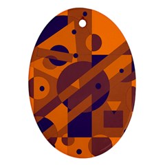 Orange And Blue Abstract Design Oval Ornament (two Sides)