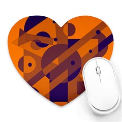 Orange And Blue Abstract Design Heart Mousepads by Valentinaart