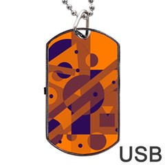 Orange And Blue Abstract Design Dog Tag Usb Flash (one Side)