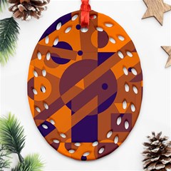 Orange And Blue Abstract Design Oval Filigree Ornament (2-side)  by Valentinaart