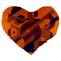 Orange And Blue Abstract Design Large 19  Premium Flano Heart Shape Cushions