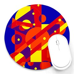 Blue And Orange Abstract Design Round Mousepads by Valentinaart