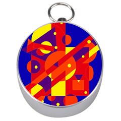 Blue And Orange Abstract Design Silver Compasses by Valentinaart