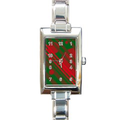 Red And Green Abstract Design Rectangle Italian Charm Watch by Valentinaart