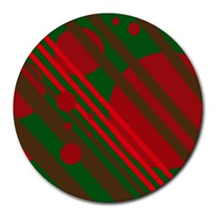 Red And Green Abstract Design Round Mousepads by Valentinaart