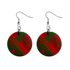 Red And Green Abstract Design Mini Button Earrings by Valentinaart