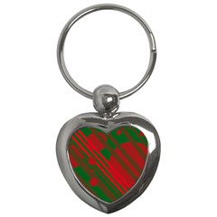 Red And Green Abstract Design Key Chains (heart)  by Valentinaart