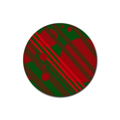 Red And Green Abstract Design Rubber Coaster (round)  by Valentinaart