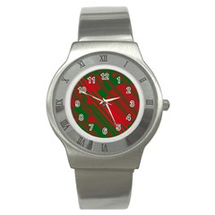 Red And Green Abstract Design Stainless Steel Watch by Valentinaart