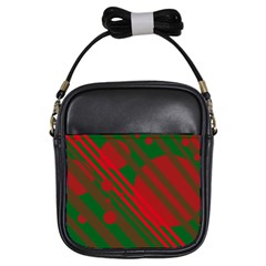 Red And Green Abstract Design Girls Sling Bags by Valentinaart