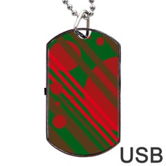 Red And Green Abstract Design Dog Tag Usb Flash (two Sides) 