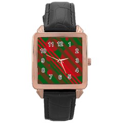 Red And Green Abstract Design Rose Gold Leather Watch  by Valentinaart