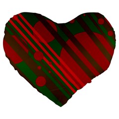 Red And Green Abstract Design Large 19  Premium Flano Heart Shape Cushions