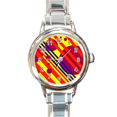 Hot Circles And Lines Round Italian Charm Watch by Valentinaart