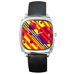 Hot Circles And Lines Square Metal Watch by Valentinaart