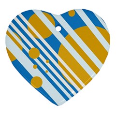 Blue, Yellow And White Lines And Circles Ornament (heart)  by Valentinaart