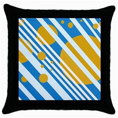 Blue, Yellow And White Lines And Circles Throw Pillow Case (black) by Valentinaart