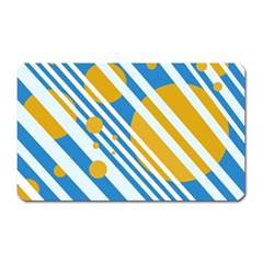 Blue, Yellow And White Lines And Circles Magnet (rectangular) by Valentinaart