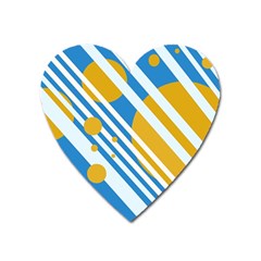 Blue, Yellow And White Lines And Circles Heart Magnet by Valentinaart