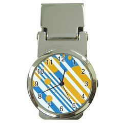 Blue, Yellow And White Lines And Circles Money Clip Watches by Valentinaart