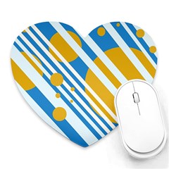 Blue, Yellow And White Lines And Circles Heart Mousepads by Valentinaart