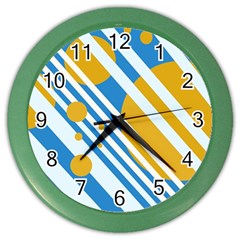 Blue, Yellow And White Lines And Circles Color Wall Clocks by Valentinaart