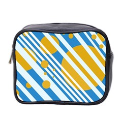 Blue, Yellow And White Lines And Circles Mini Toiletries Bag 2-side by Valentinaart